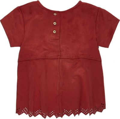 Mini girls red faux suede top